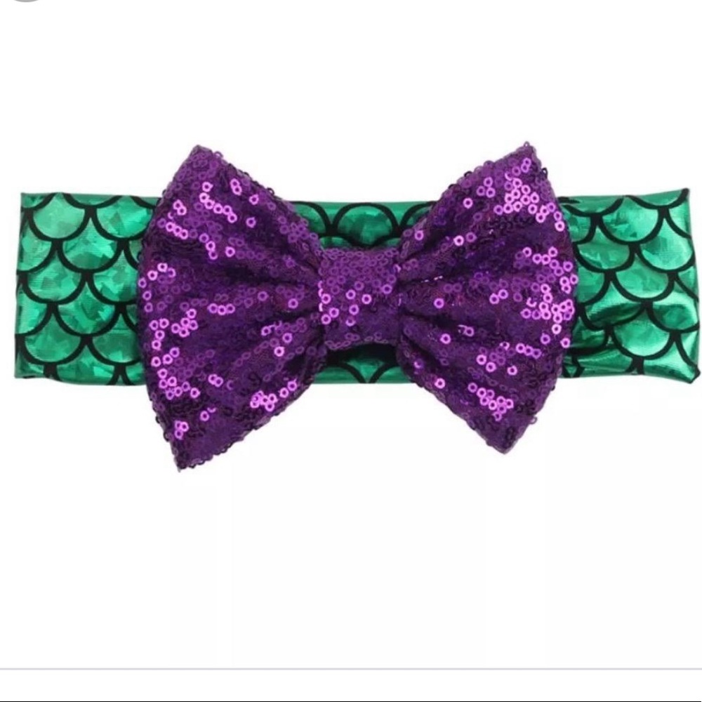 New Mermaid Boutique Baby Girls Metallic Sequin Hair Bow Headband 5 inch